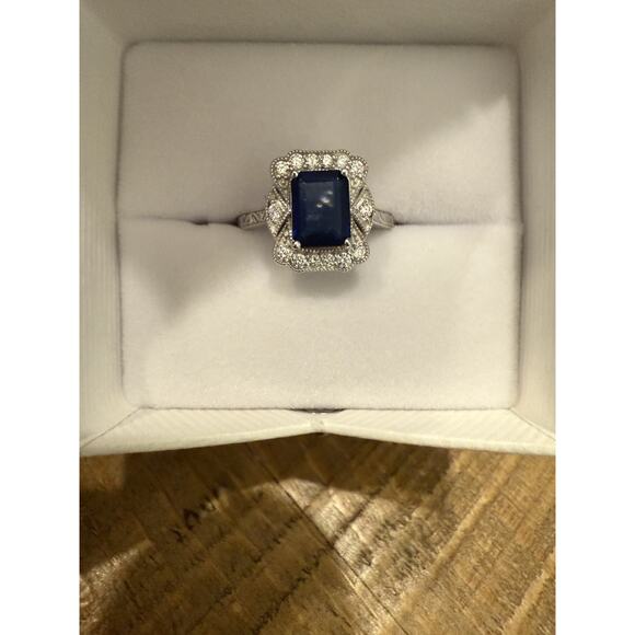 Antique Style 1.67 Ct Sapphire & Lab Created Diamond VS2 Sterling Silver Ring - Picture 3 of 6